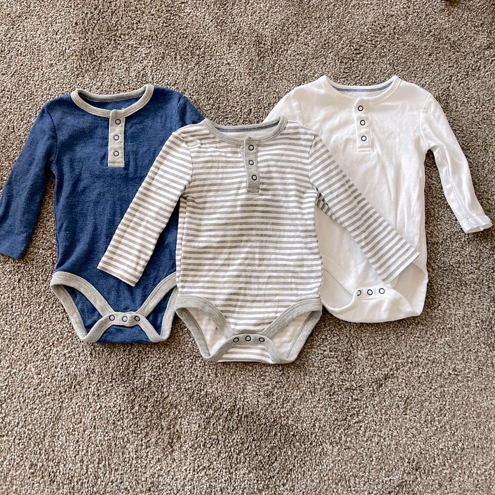 Baby 3pk Long Sleeve Placket Bodysuit